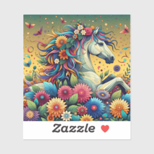 Pretty Whimsical Horse in Colourful Flowers