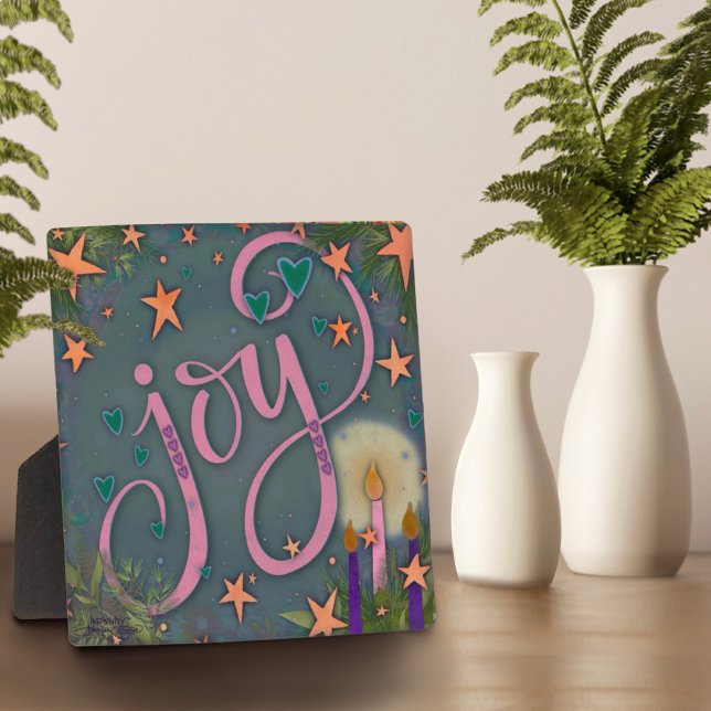Pretty Whimsical Joy Advent Candle Easel Plaque (Joy Advent Plaque)