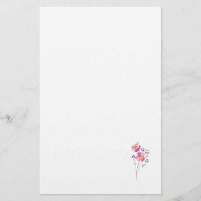 Pretty Whimsical Pink Floral Stationery (Front)