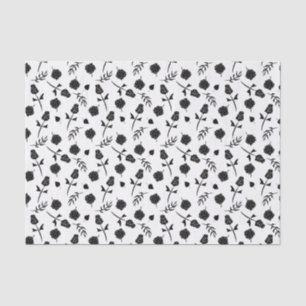 Pretty White and Black Roses Rosebud Floral Print Tissue Paper