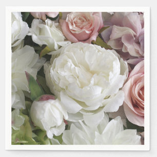 Pretty white and peach peony floral paper napkins