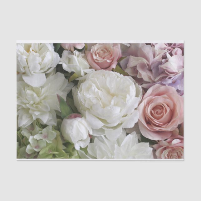Pretty white and peach peony floral tissue paper (Front)