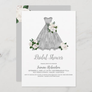 Pretty White and Silver Bridal Shower Invitation