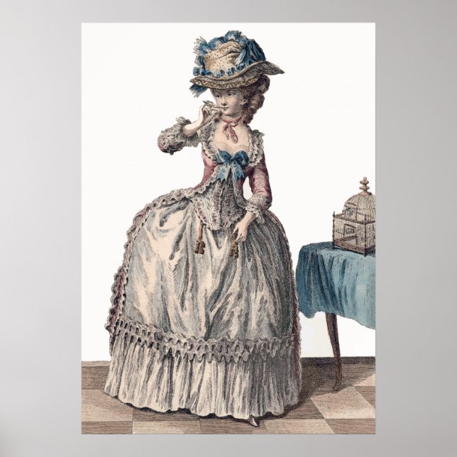 Pretty White Antique French Regency Fashion Poster (Front)