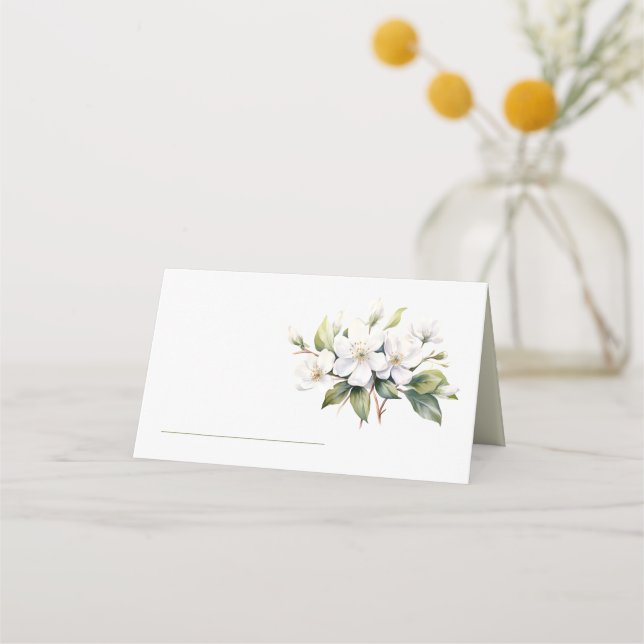 Pretty white apple blossom table name place card (Front)