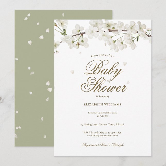 Pretty White Blossom Baby Shower / Sprinkle Invitation (Front/Back)