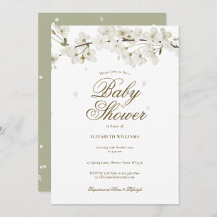 Pretty White Blossom Baby Shower / Sprinkle Invitation