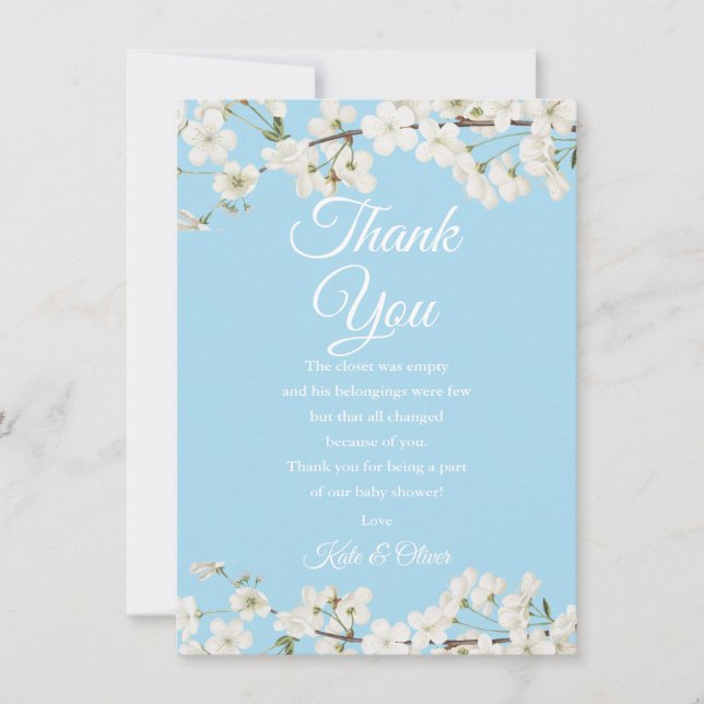 Pretty White Blossom Baby Shower Thank You Poem (Front)