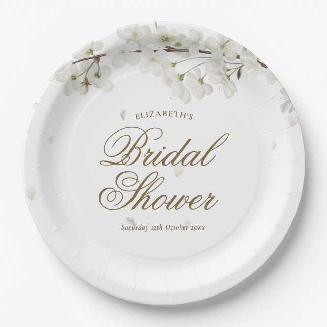 Pretty White Blossom Bridal Shower Paper Plate (Front)