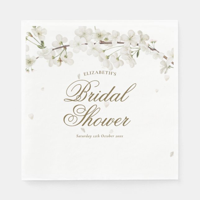Pretty White Blossom Floral Bridal Shower Napkin (Front)