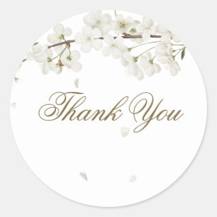 Pretty White Blossom Floral Thank You Favour Classic Round Sticker