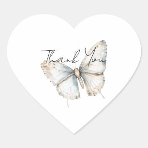 Pretty White Blue Butterfly Bridal Shower Heart Sticker