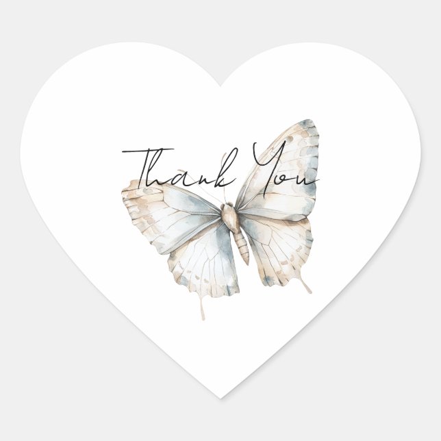 Pretty White Blue Butterfly Bridal Shower Heart Sticker (Front)