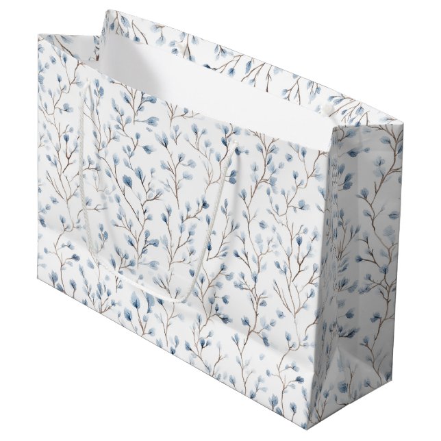 Pretty White Blue Floral Bridal Shower Large Gift Bag (Front Angled)