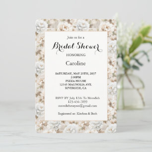 Pretty White Brown Floral Bridal Shower Invitation