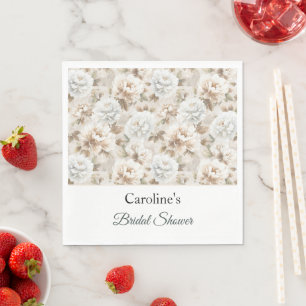Pretty White Brown Floral Bridal Shower Napkin
