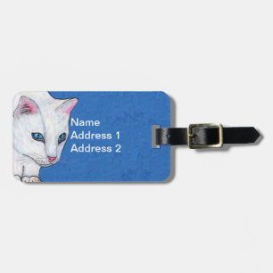 Pretty White Cat Bright Light Blue eyes Luggage Tag