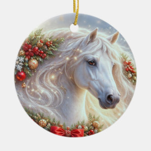 Pretty White Christmas Horse Ceramic Tree Decoration
