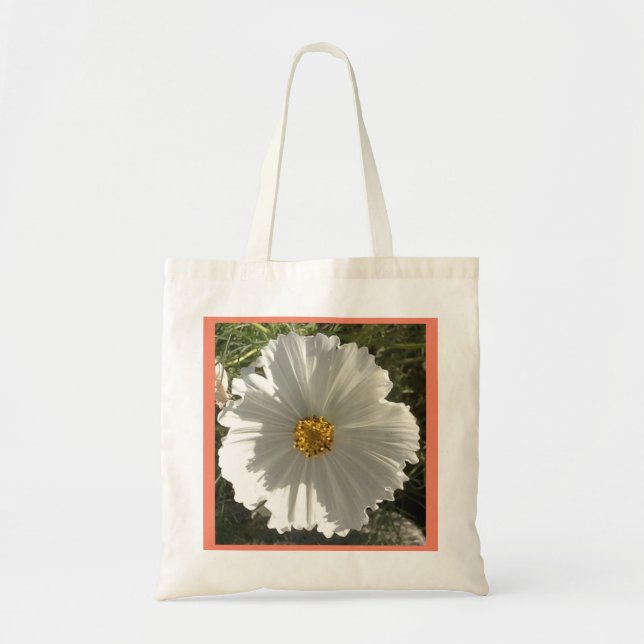 Pretty White Cosmos Flower Photo Tote Bag (Front)