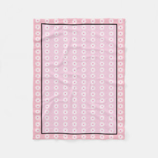 Pretty white Daisies, chic pinks, black border Fleece Blanket
