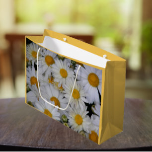 Pretty White Daisies Floral Large Gift Bag