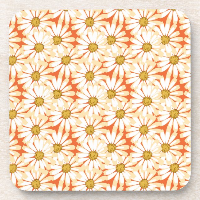 Pretty White Daisies Floral Pattern Coaster (Front)