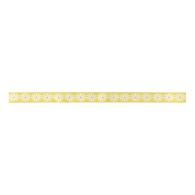 Pretty White daisies on yellow background Satin Ribbon (Front)