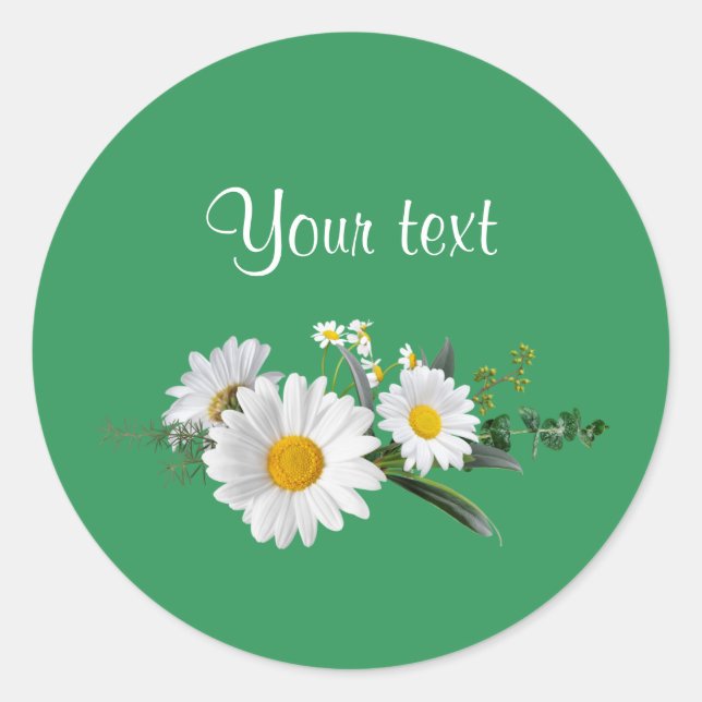Pretty White Daisies Template, Customisable, Classic Round Sticker (Front)