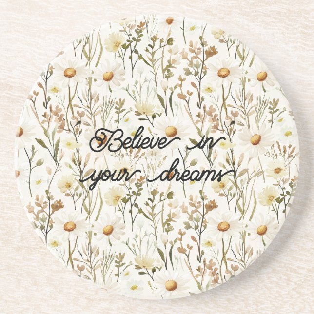 Pretty White Daisy Flowers Birthday Coaster (Front)