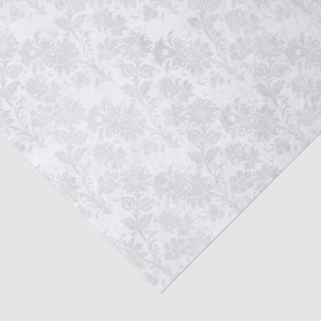 Pretty White Damask Floral Print Tissue Paper (Detail)