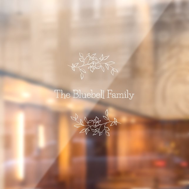 Pretty White Elegant Family Name Botanical Leaf Window Cling (Sheet 2)