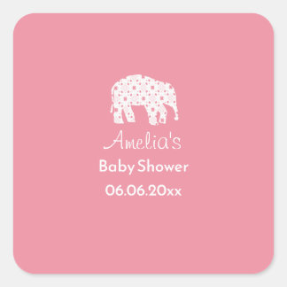 Pretty White Elephant Personalised Baby Shower Square Sticker