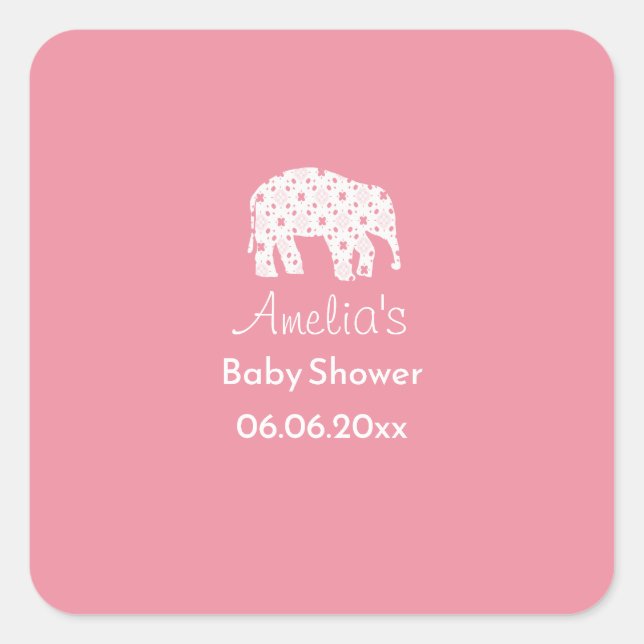 Pretty White Elephant Personalised Baby Shower  Square Sticker (Front)