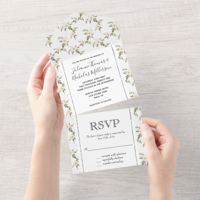 Pretty White Flowers     All In One Invitation (Tearaway)