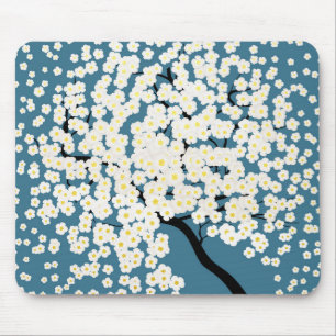 Pretty White Flowers Blossom Tree Art Mouse Mat
