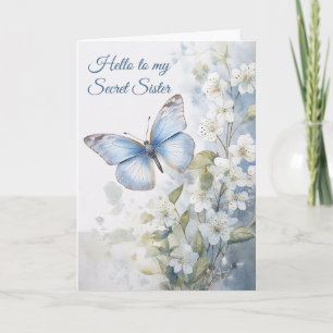 Pretty White Flowers, Blue Butterfly Secret Sister Card