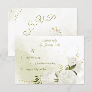 pretty white flowers green leaves botanical RSVP card