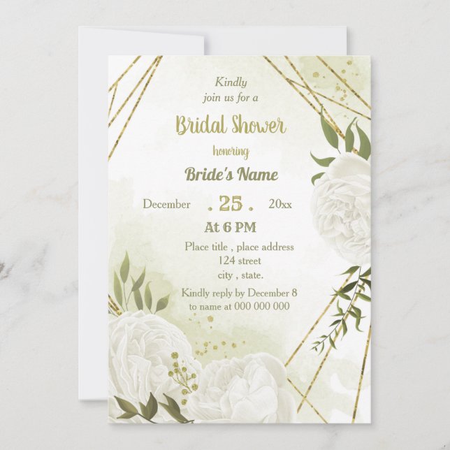  pretty white flowers greenery bridal shower invitation (Front)
