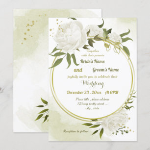pretty white flowers greenery geometric wedding invitation