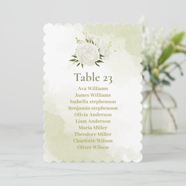pretty white flowers greenery seating chart card (Standing Front)