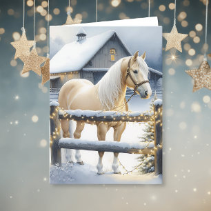 Pretty White Horse Farm Christmas Personalised Card