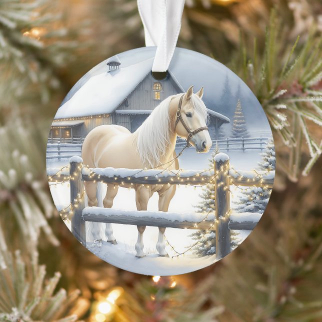Pretty White Horse Farm Christmas Personalised Ornament (Tree)