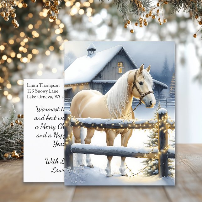 Pretty White Horse Farm Christmas Personalised Postcard (Creator Uploaded)
