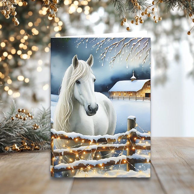 Pretty White Horse Farm Personalised Christmas  Card (Creator Uploaded)