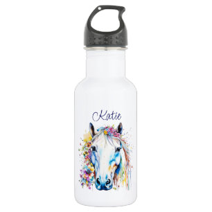 Pretty White Horse Floral Personalised 532 Ml Water Bottle