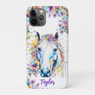 Pretty White Horse Floral Personalised  iPhone 11 Pro Case