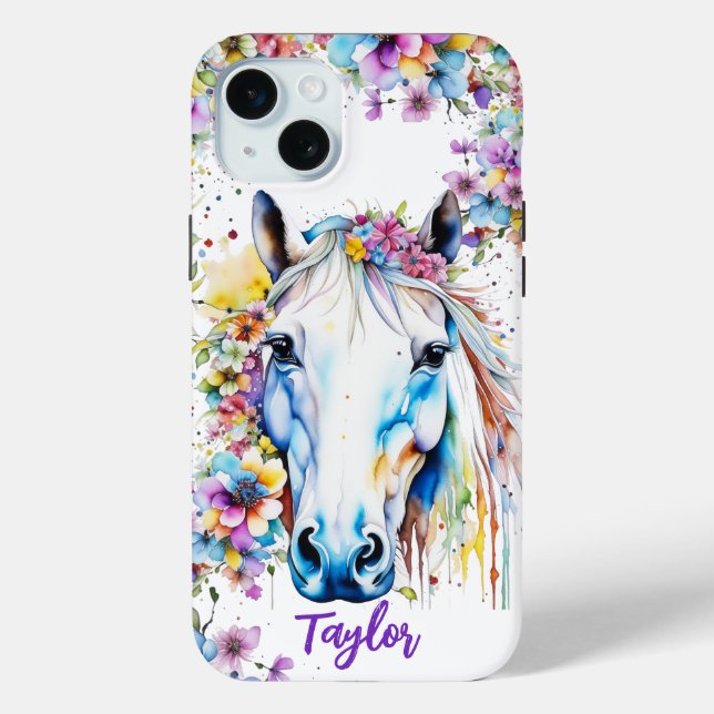 Pretty White Horse Floral Personalised  Case-Mate iPhone Case (Back)