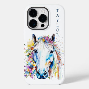Pretty White Horse Floral Personalised  Case-Mate iPhone 14 Pro Case