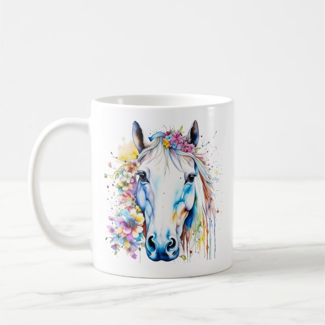 Pretty White Horse Floral Personalised  Coffee Mug (Left)