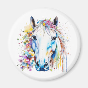 Pretty White Horse Floral Personalised Magnet